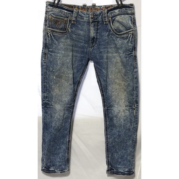 Rock & Revival Wales Straight Mens Blue Jeans Distressed Denim Embroidered 38x31 - Picture 1 of 13